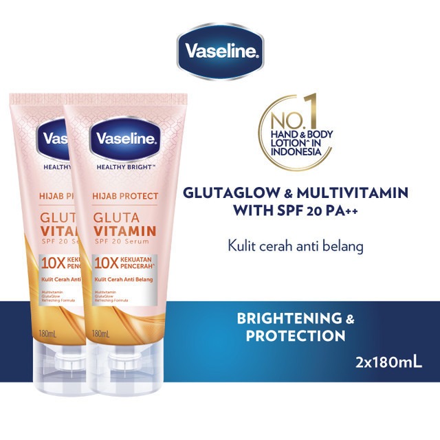 VASELINE HIJAB PROTECT GLUTA VITAMIN SPF 20 BODY SERUM WITH REFRESHING FORMULA 180ML x2