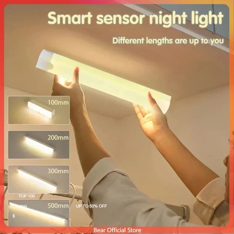 Strip LED lampu sensor tubuh manusia/lampu malam sensor gerak magnetik/lampu koridor lemari dapur