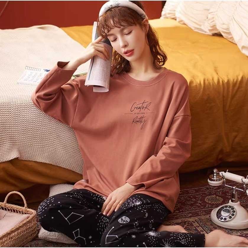 Baju tidur piyama pp  lengan panjang celana panjang bahan kaos import tebal SETELAN SETCEL ONESET SE