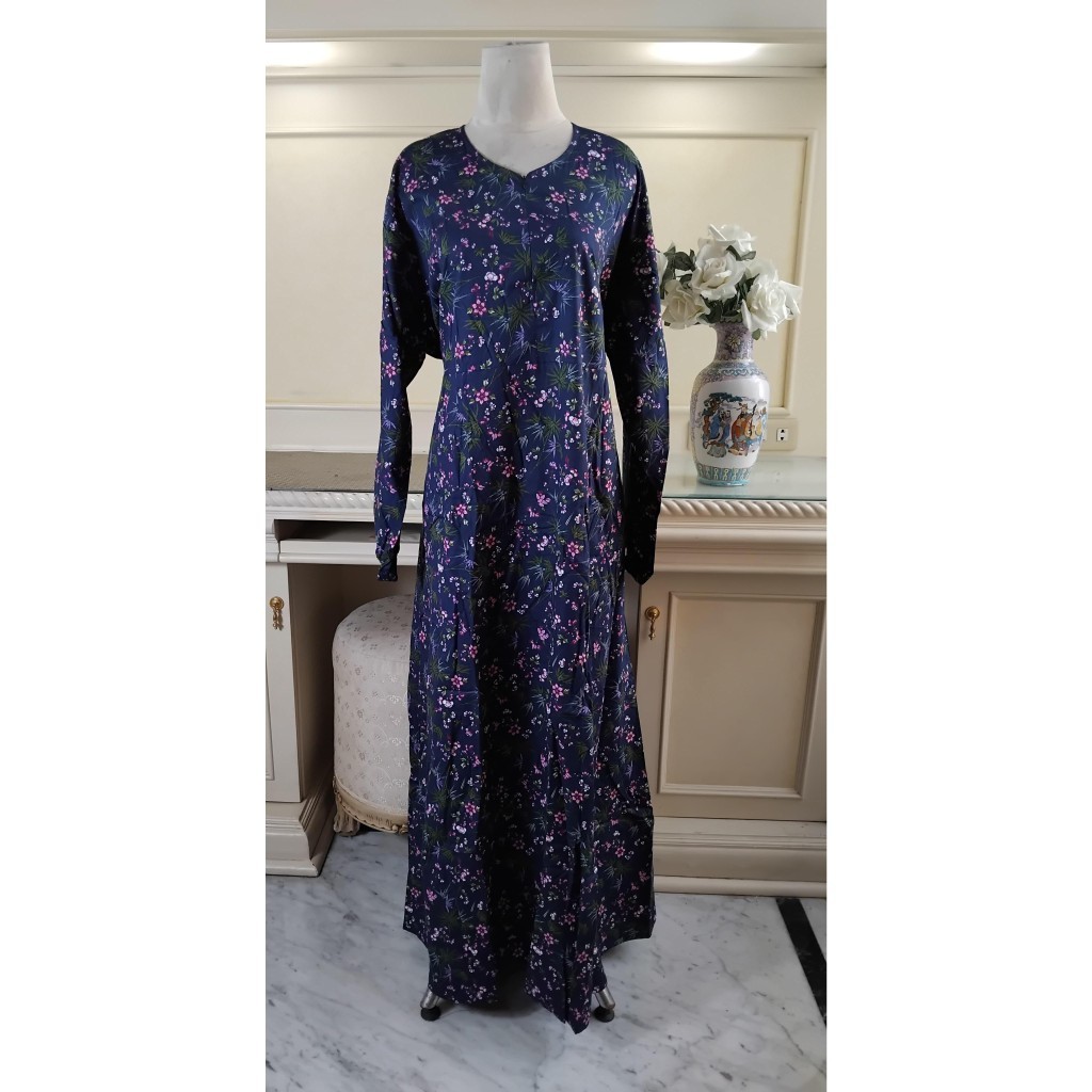 GAMIS KATUN JEPANG MOTIF BUNGA KECIL DAUN (NAVY)