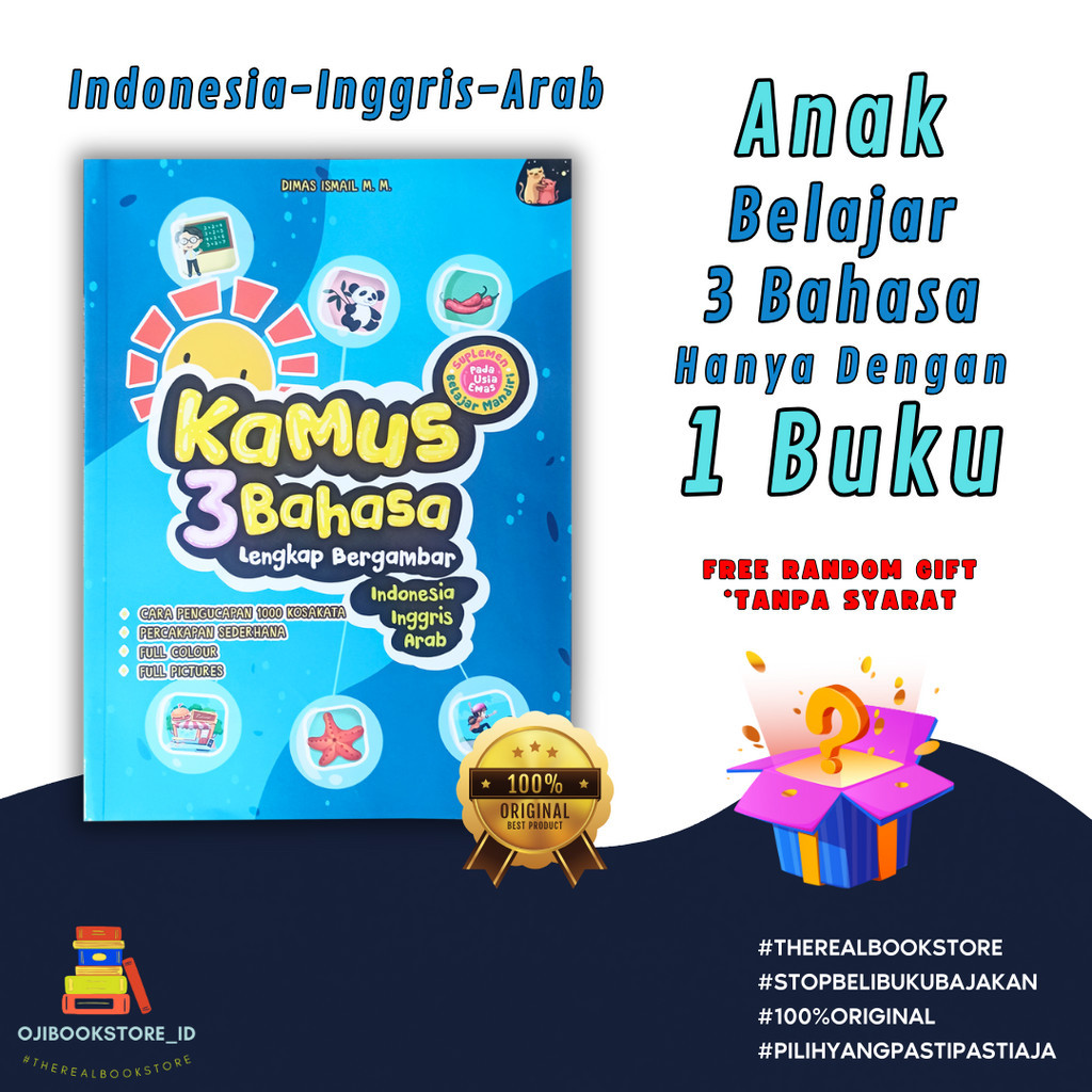 BUKU ANAK TK PAUD KAMUS 3 BAHASA LENGKAP BERGAMBAR INDONESIA INGGRIS ARAB