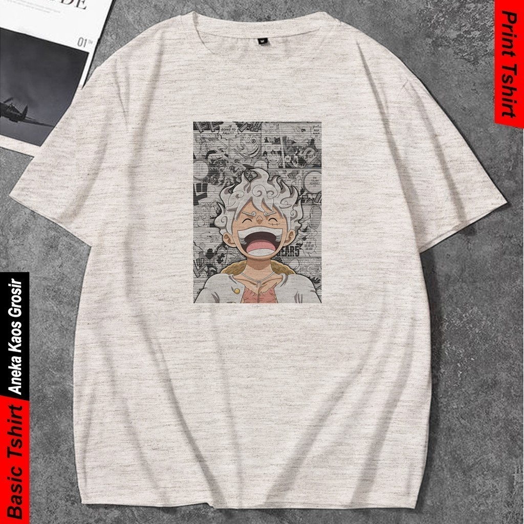 Kaos Distro Pria Anime One Piece Luffy Gear 5 Fifth Komik Baju Oblong Cowok Simpel Tshirt Keren