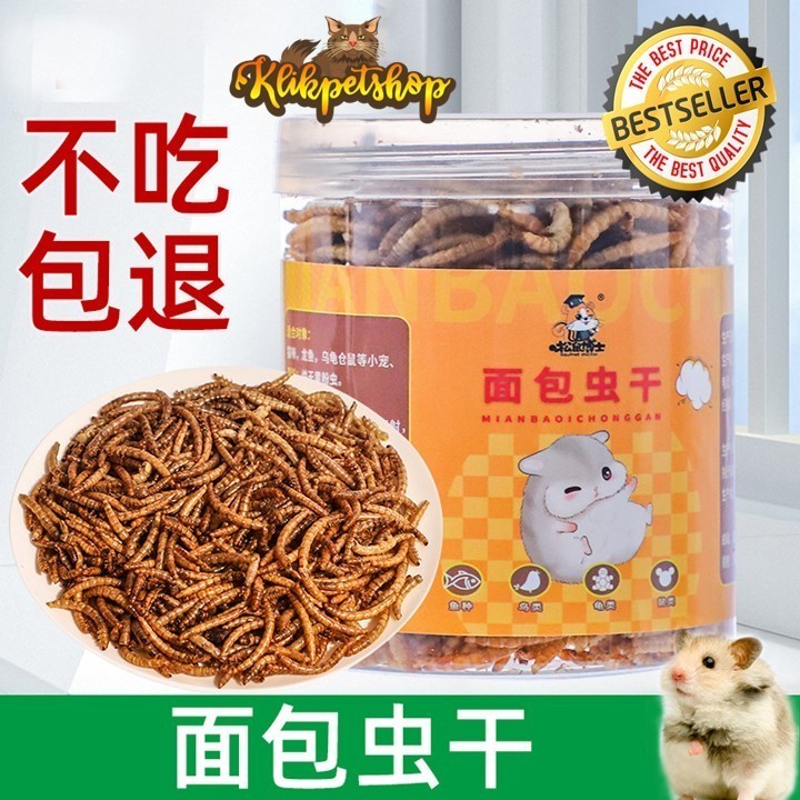 Ulat Hongkong Kering Kemasan 550 ml/ Snack Hamster/Sugar Glider/ Landak Mini/burung/ikan LIVE