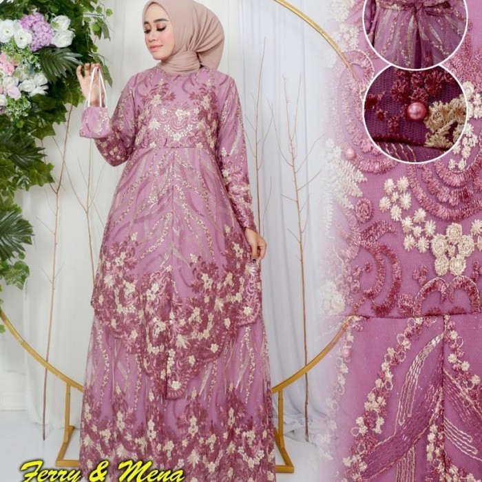 gamis kebaya/GAMIS MUSLIMAH/GAMIS PESTA/GAMIS KONDANGAN - hijau Wardah, L