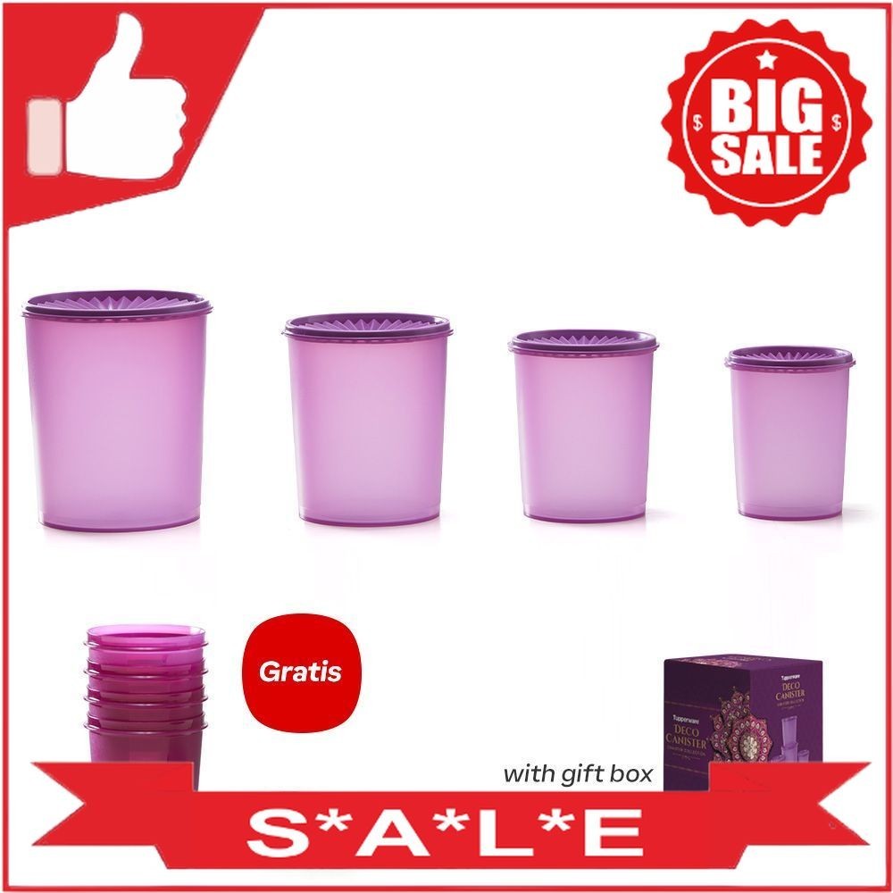 Tupperware Deco Canister Set Free Compact Bowl High Ungu 4pcs