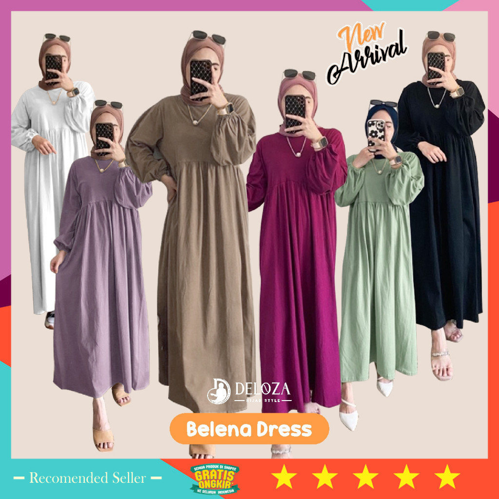 Gamis wanita lebaran Premium Model terbaru 2024 / Balena Midi Dress Tunik Kaos Katun Polos Kekinian 