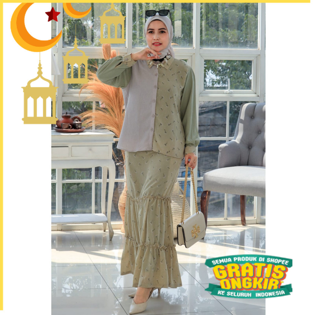 Mmaayra - Flora Set | Oneset setelan kaos rok fashion wanita muslim setelan baju santai fashionable 