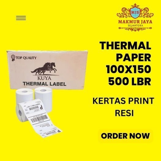 

Kertas Print Thermal Resi KUYA 100 x 150 isi 500 Lbr Kemasan 1 Roll