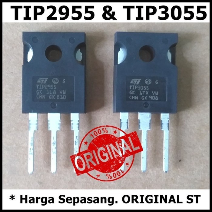Original ASLI ST TIP2955 dan TIP3055 Transistor Final Sepasang PNP NPN TIP 3055 2955