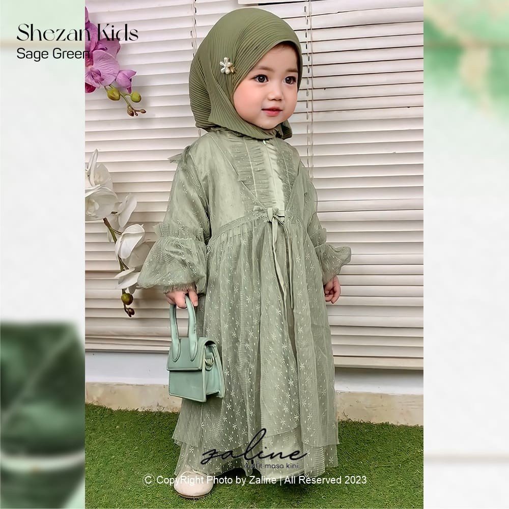 Zaline Stuff - Baju Muslim Pakaian Gamis Dress Gaun Brukat Lebaran Eid Ied Rayya Series Model Terbaru 2023 Pesta Kondangan Mewah Anak Bayi Newborn Perempuan 1 2 3 4 5 6 7 8 9 10 11 12 tahun Tanggung Remaja Hijau Sage Green