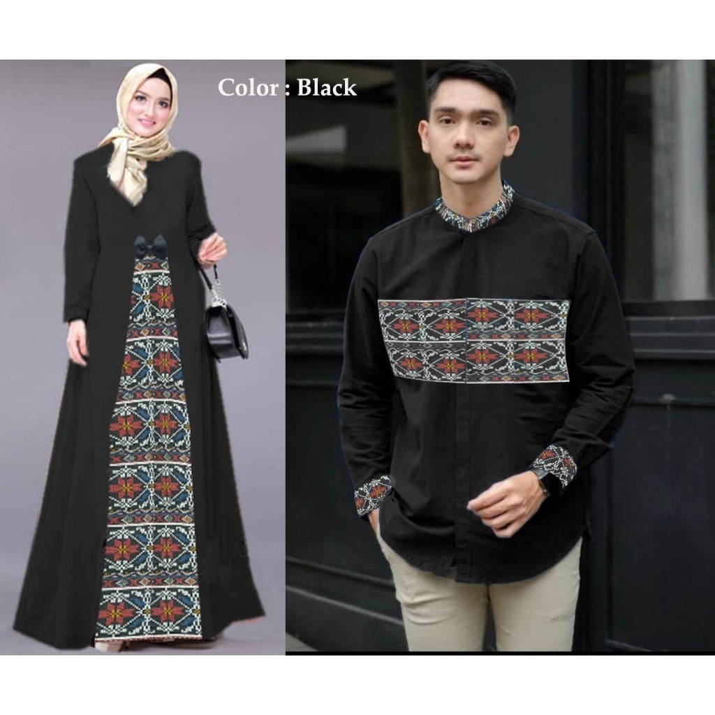 Baju Couple Batik - Tersedia dalam Ukuran L, XL, 2XL, dan 3XL untuk Pasangan Muslim. Kombinasi Gamis dan Kemeja Koko Lengan Panjang, Gaya Kekinian, Gamis Syari, Long Dress Muslim untuk Baju Pasangan Lebaran yang Stylish