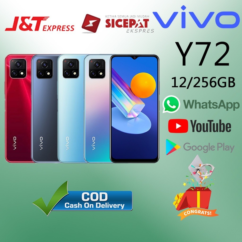 HP VIVO Y72 Ram 12/256GB Smartphone  5G LET 6.58 inci Dual SIM 48MP+8MP Handphone Indonesia