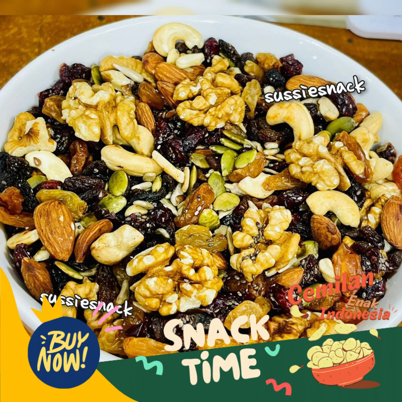 

Special Diskon TRAIL MIX CEMILAN SEHAT 1KG (ALMOND,MEDE,RAISIN,WALNUT,CRANBERRY,CIASEED,FLEKSEED)