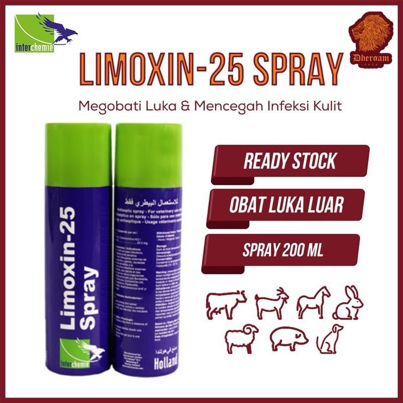 Limoxin-25 Spray Antibiotik untuk Luka Luar pada Hewan Sapi Kambing Domba Anjing dan Kucing