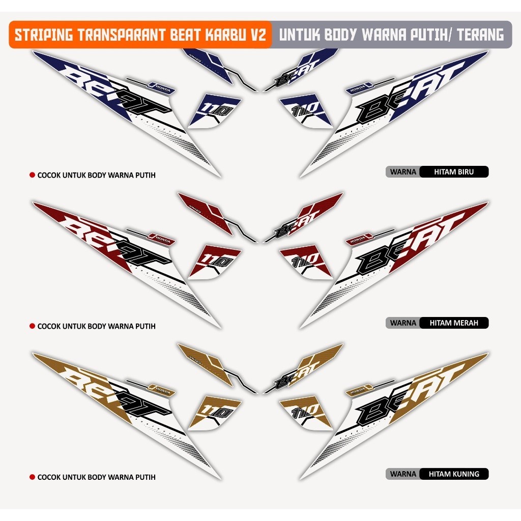 STRIPING BEAT KARBU STICKER TRANSPARAN BEAT KARBU V2 2008 2009 2010 2011 2012 STIKER SKOTLET MOTOR B