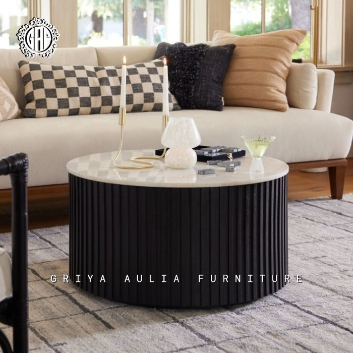 COFFEE TABLE MARMER - MEJA COFFE BUNDAR TOP MARMER - MEJA TAMU BULAT
