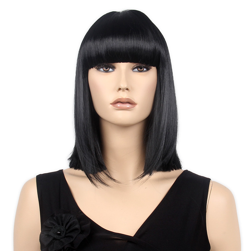 Wig Rambut Sintetis ST Guangzhou Grosir Murah Gaya Pelajar Wig Pendek Poni Tebal Wig Rambut Sintetis