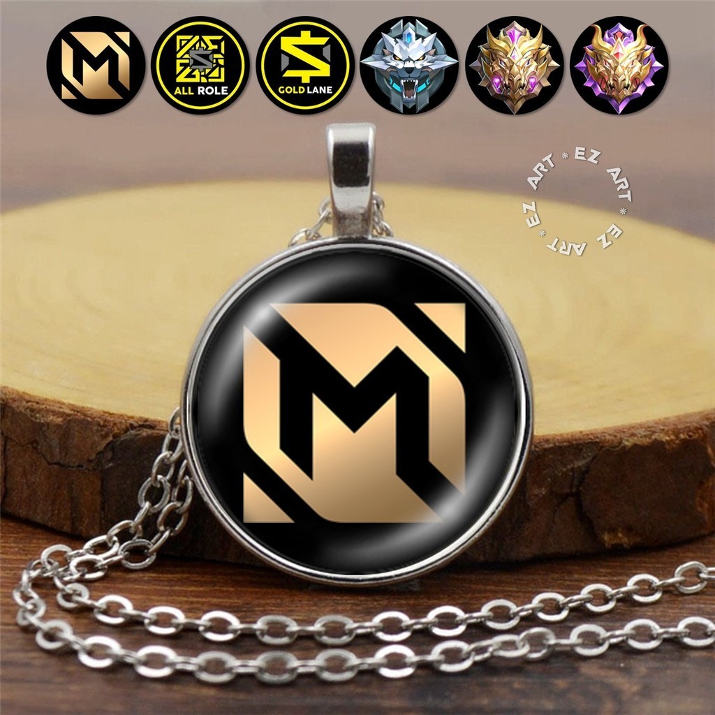 Kalung Liontin Logo MLBB Mobile Legend Role Rank Kaca Cembung Tali Kulit Rantai Stainless Steel