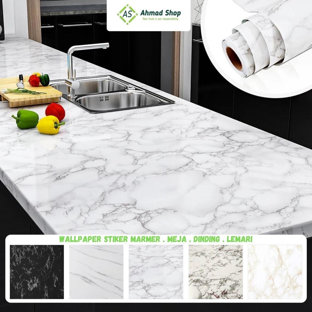 Wallpaper Dapur Marmer Putih Doff / Tidak Glossy Statuario Marmer Hitam Krem Cream Gold Dinding Plaf