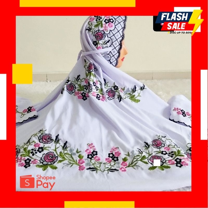 SALE 12.12 |  Mukena Terusan /Lajuran /Langsungan/Lajur Bordir Dewasa Komputer Mukenah Polino Silk B