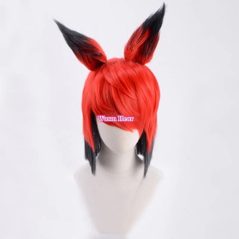 Wig Alastor Anime Hotel dengan telinga wig Cosplay rambut sintetis tahan panas Wig Pria Wanita + top