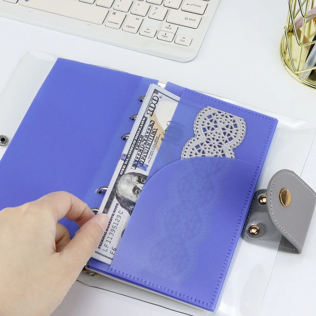 

A6 5Pcs Blue Binder Pockets Binder Zipper Folders for 6 Ring Notebook Divider Page Waterproof PVC Leaf Document Filing Bag