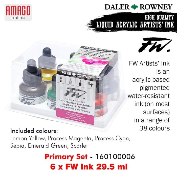 

Cat Akrilik - DALER-ROWNEY - FW Ink 6 x 29.5 ml - Acrylic Artists Ink - Primary Set - 160100006