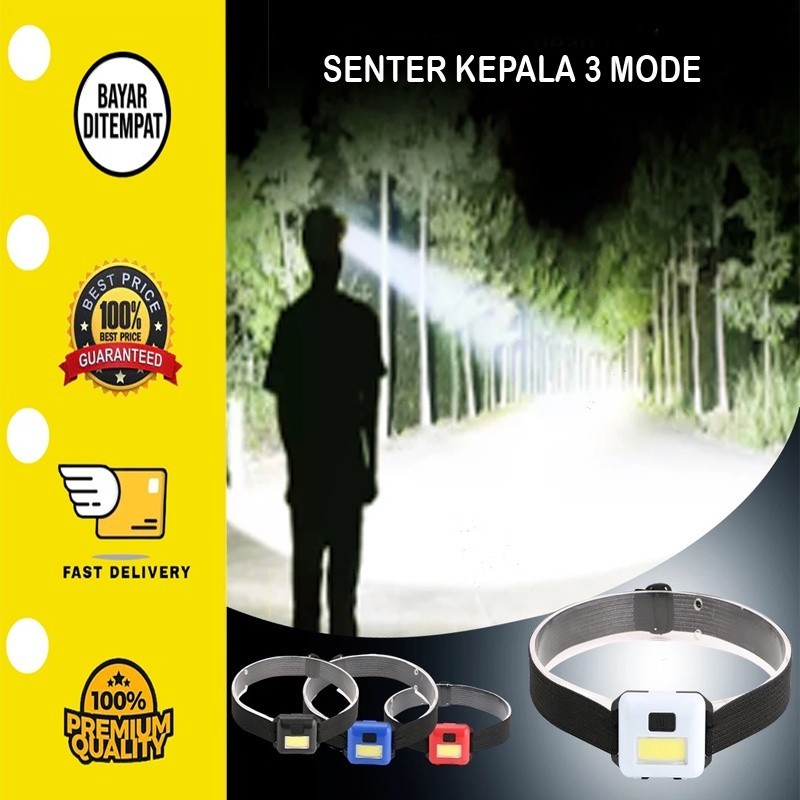 Senter Kepala LED COB Portabel dengan 3 Mode Lampu Kepala Mini Luar Ruangan untuk Berkemah Hiking Me