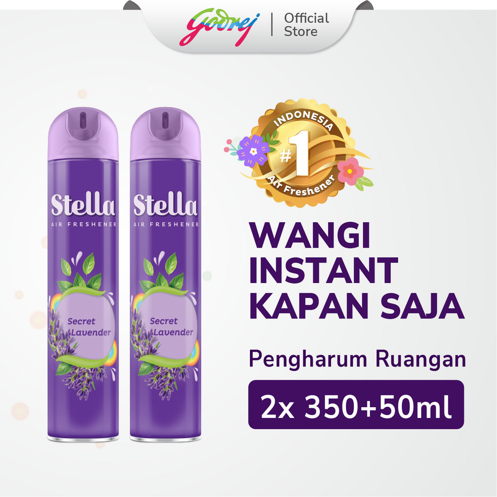 Stella Aerosol Secret Lavender (350+50 ml) x2 - Pengharum Pewangi Ruangan Semprot