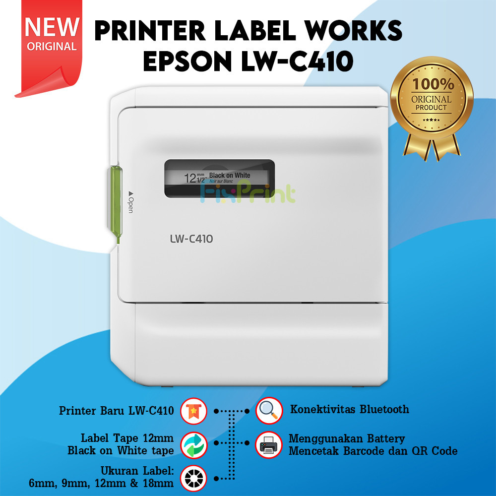 

PRINTER LABEL EPSON LW-C410 EPSON LWC410 LW C 410 New Labal Ukuran 12mm