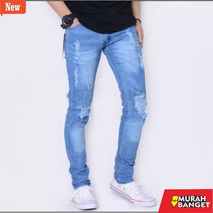 Celana denim pria- Celana jeans pria motif sobek / celana motif sobek tembus / celana panjang pria /