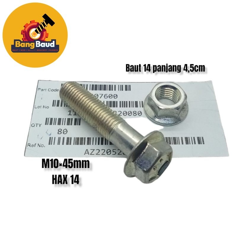 1SET baut MUR 14 m10×45 BAUT BAJA TITIK 4 BAUT PANJANG 4,5CM DUDUKAN SHOK STERING