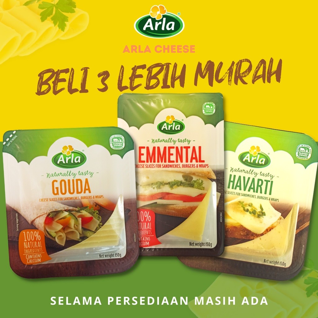 

Arla Havarti Keju Slice, Keju Emmental Naturally Tasty Cheese, Gouda Cheese 150gr