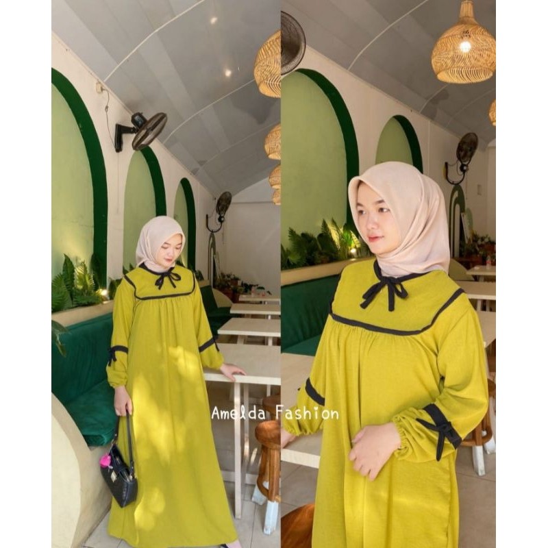 Daviana - Gamis Madina Crinkle Airflow Longdress Wanita Kekinian CAntik Busui Friendly 1D3