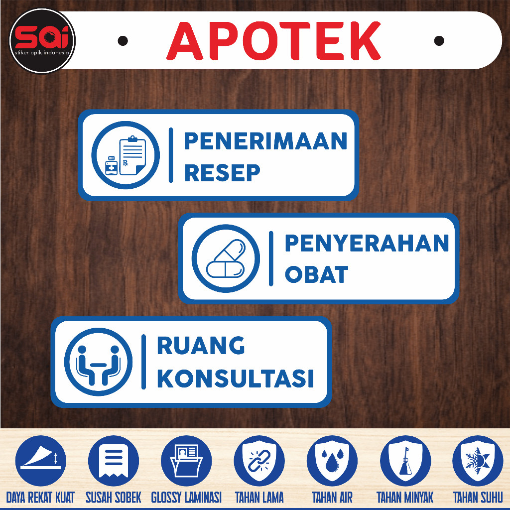 

stiker vinyl anti air PENERIMAAN RESEP - PENYERAHAN OBAT - RUANG KONSULTASI laminasi glossy