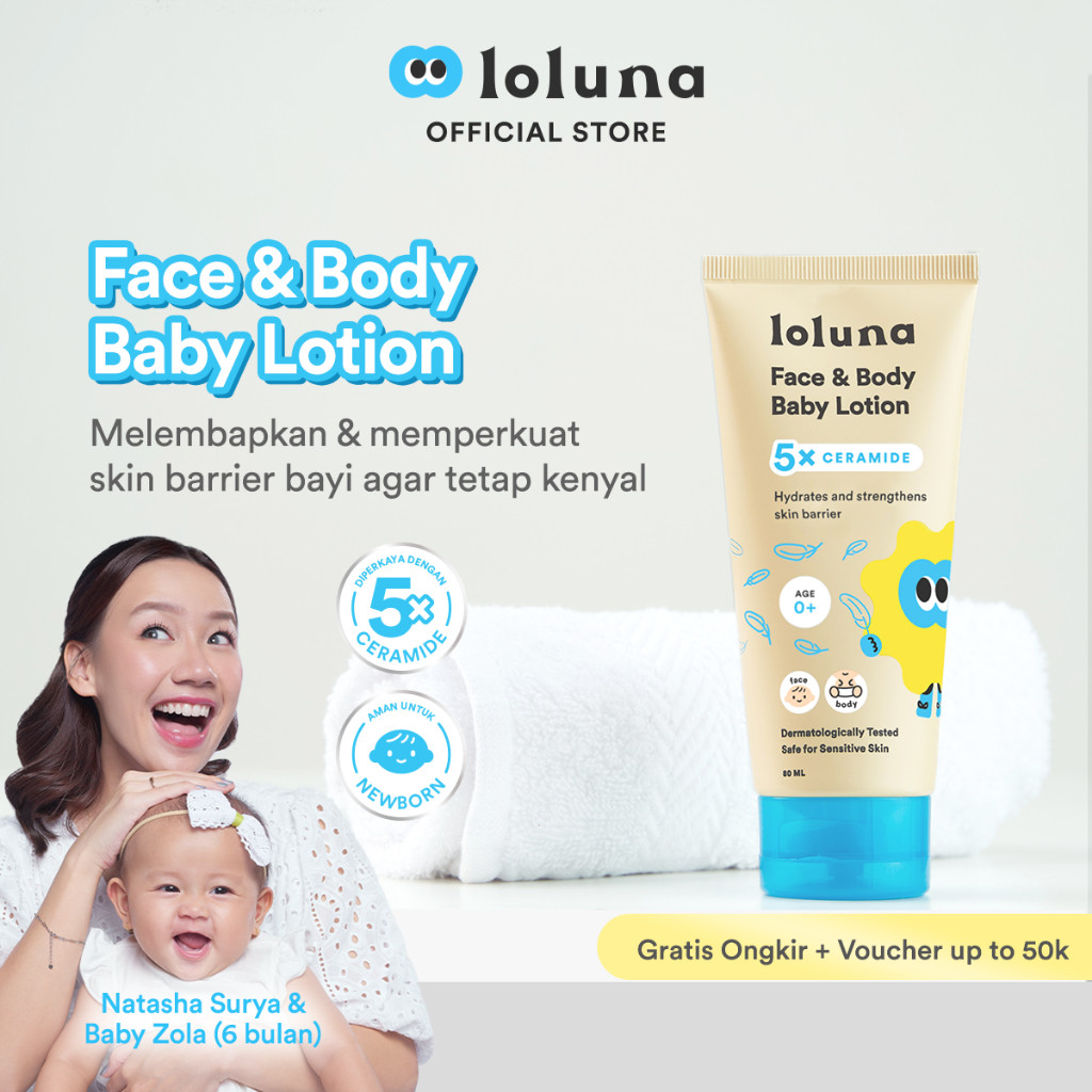 Loluna Face & Body Baby Lotion- Lotion Krim Muka dan Badan Bayi dan Anak / Krim untuk Newborn