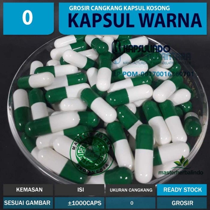 cangkang kapsul kosong warna 0 isi 1000 caps - HIJAU PUTIH