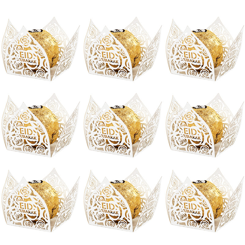 

10-50Pcs Eid Mubarak Chocolate Wrappers Mini Baking Cups Cake Liner Ramadan Candy Gift Packaging Box Eid Party Decor Supplies