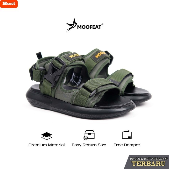 sandal wanita trend sekarang Moofeat Evo - Sandal Slide Pria Wanita Casual Hitam Hijau Army - Hijau 