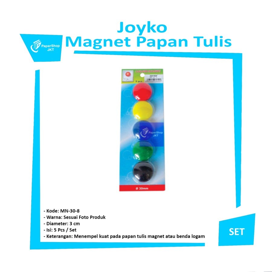 

Magnet Papan Tulis Whiteboard Kulkas Joyko MN-30-5 Bulat 3 cm Warna