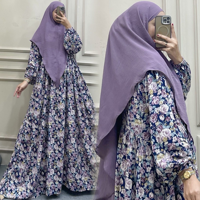 EH67JU lilaQue Signature ~ Marlina Gamis Set Syari Rayon  Jumbo+Jilbab Bergo