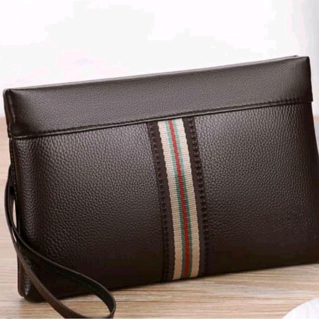 Business Clutch PU Leather Osaka Kulit Tas Tangan Handbag Pria Wanita-Coklat