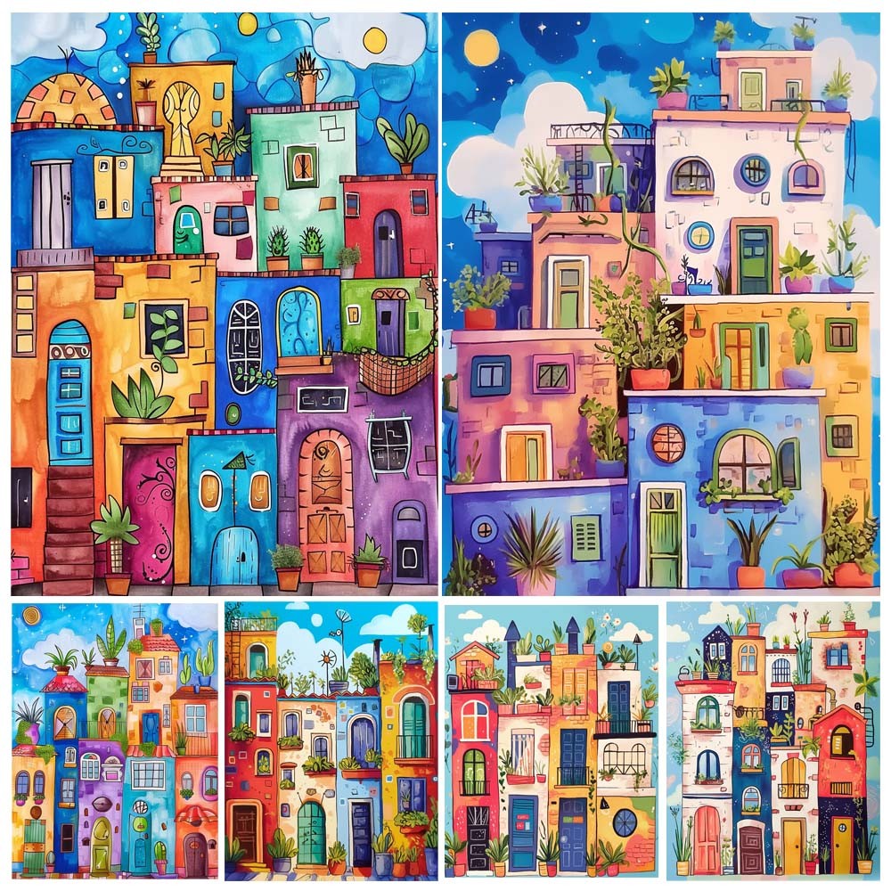 

Painting by Number Kit Hand Multicolor Colours House Landscape DIY Acrylic Painting Acrylic Artwork Art Gift Home Decoration