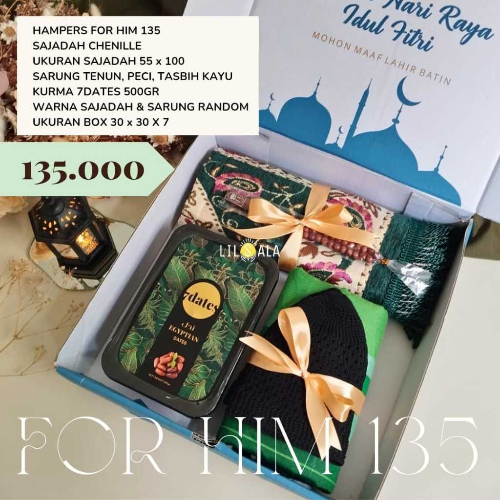 

Hampers Lebaran 135-175k Eid Mubarak Parcel Bingkisan Kado Ramadhan Idul Fitri Sajadah Sarung Mukena Pashmina Kurma