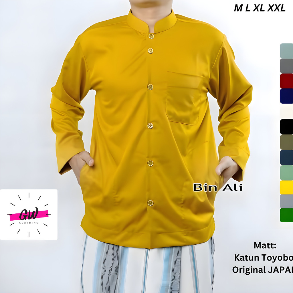 GW Koko Haibah Exclusive Toyobo Saku Samping, Lengan Panjang, Baju Muslim Koko Pria - Mustard