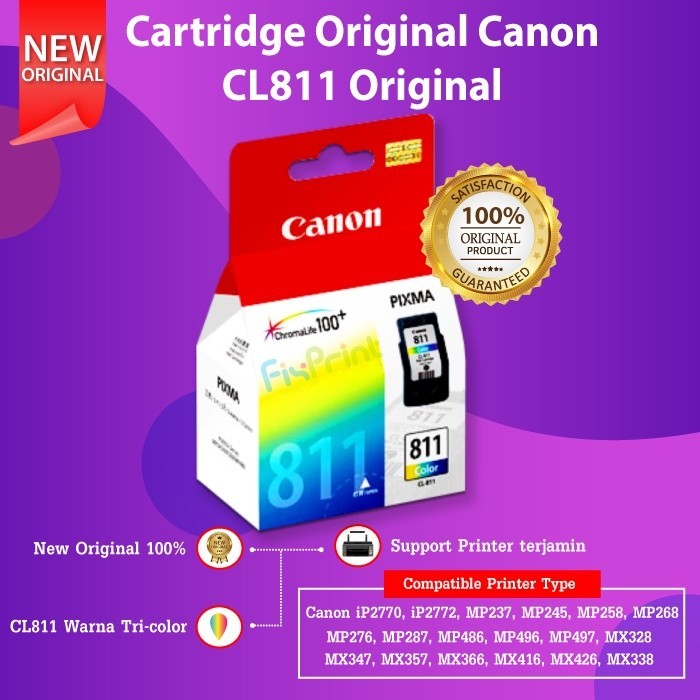 Cartridge Tinta Canon CL811 Color Original CL 811 Colour Katrid CL-811 Warna Printer IP2770 Mp287