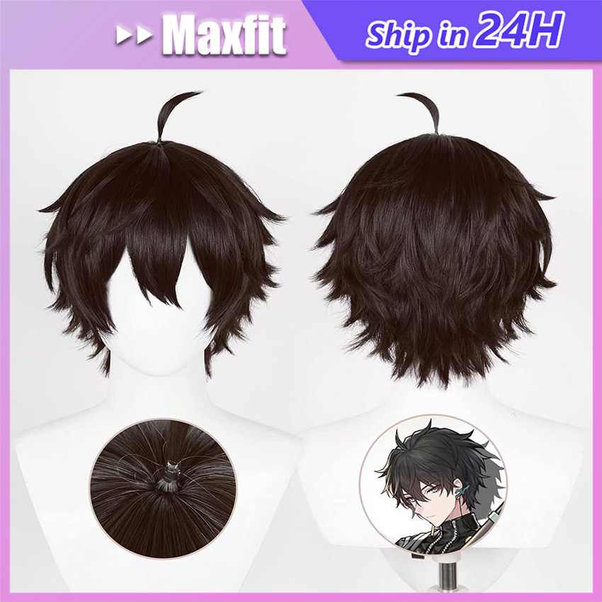 Wriothesley Wig - Wig Genshin Impact Cosplay Wig - Wig Pendek Hitam Abu - Cosplay Wriothesley - Wrio