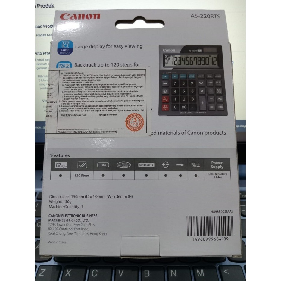 

KALKULATOR CANON 12 DIGIT AS-220RTS