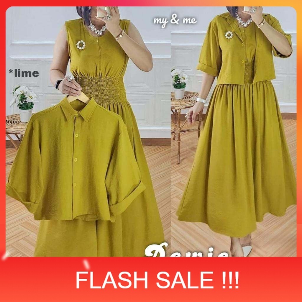 PROMO Dewie one set / setelan Crinkle Airflow/ set dress dan outer cardi 2023