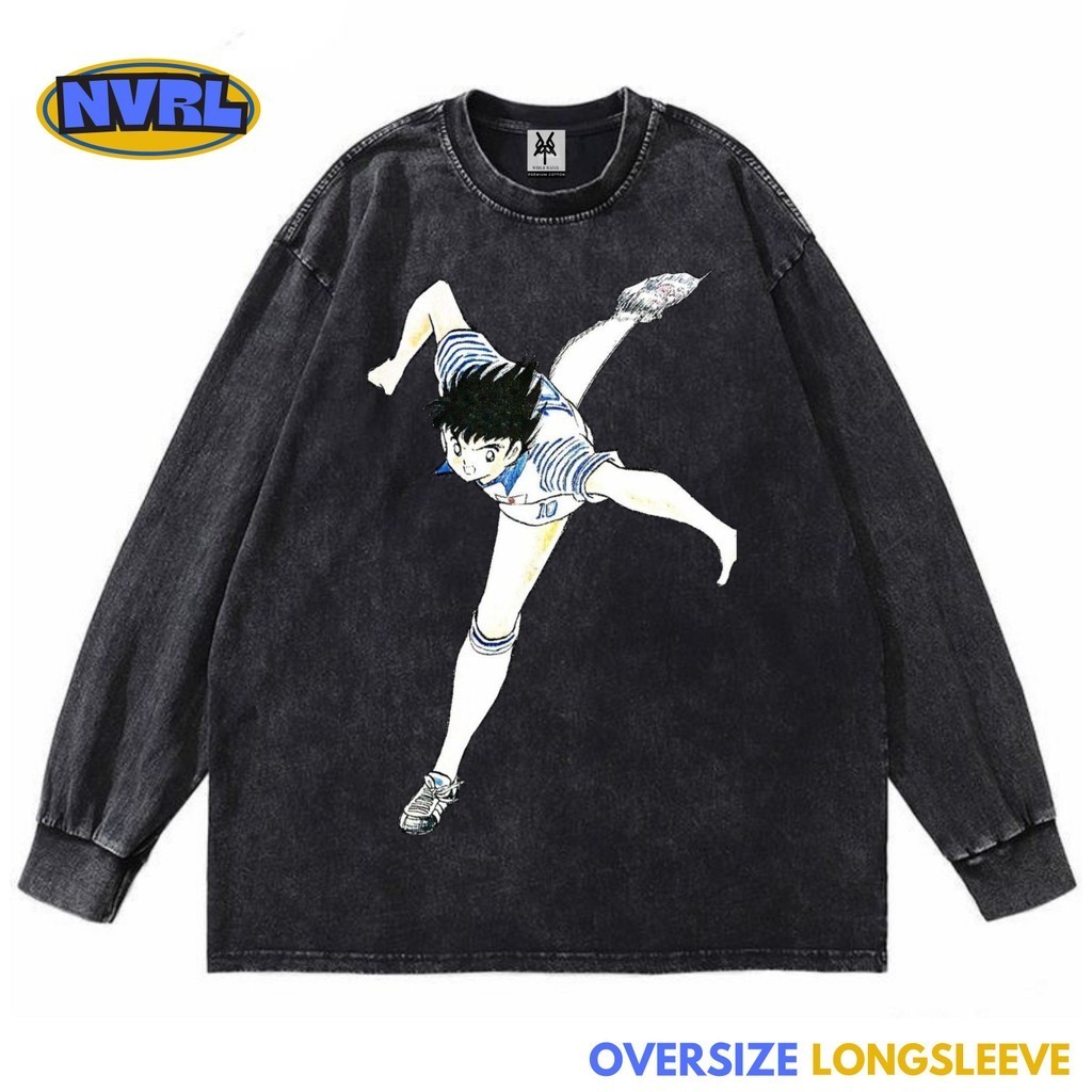 Kaos oversize longsleeve captain tsubasa washed washing vintage tee